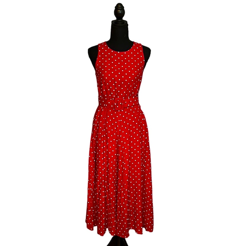 Vintage red polka dot midi dress